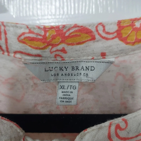 Lucky Brand Orange and Cream Floral Boho Sleeveless Top in Size XL - Picture 2 of 8